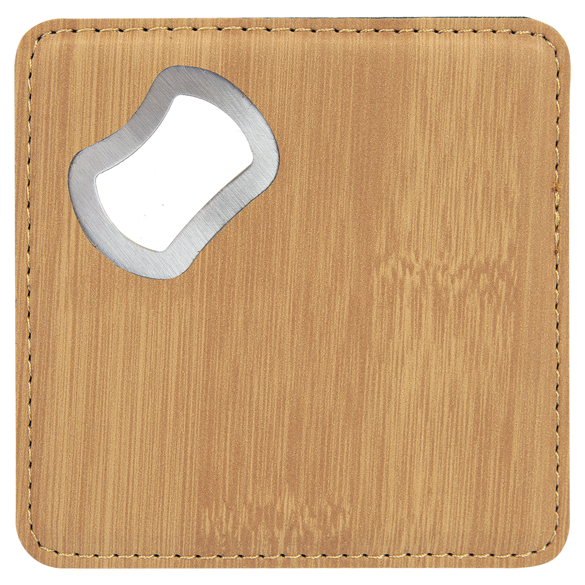 Bamboo with Black Engraving Square Bottle Opener Coaster - Laser Engraved Drinkware