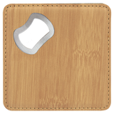 Bamboo with Black Engraving Square Bottle Opener Coaster - Laser Engraved Drinkware