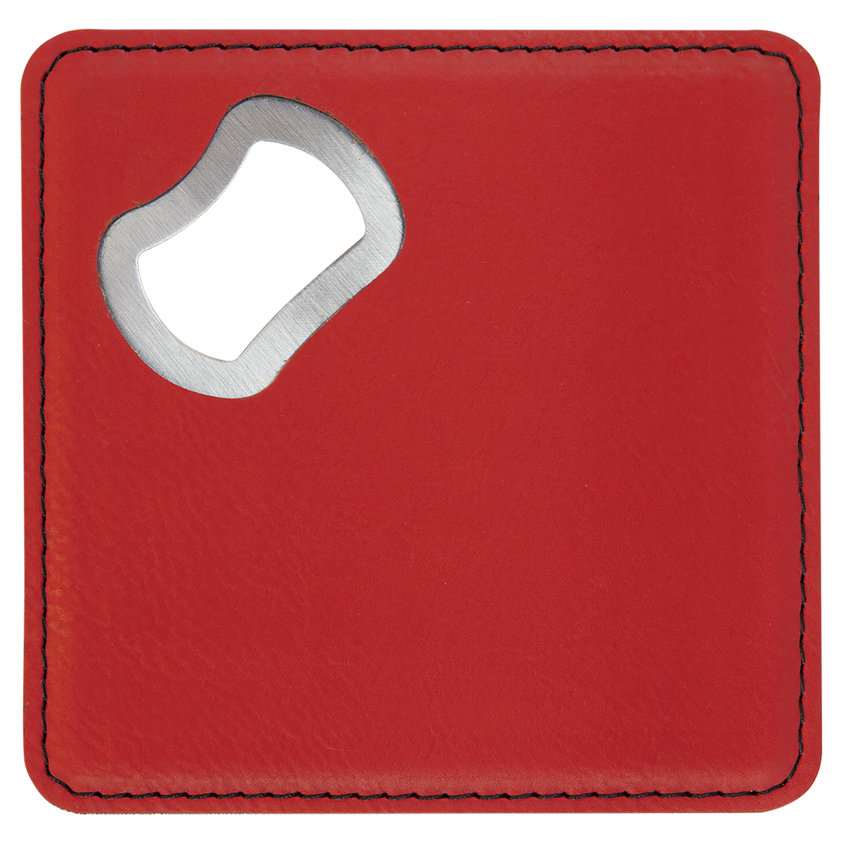Red with Black Engraving Square Bottle Opener Coaster - Laser Engraved Drinkware