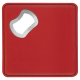 Red with Black Engraving Square Bottle Opener Coaster - Laser Engraved Drinkware