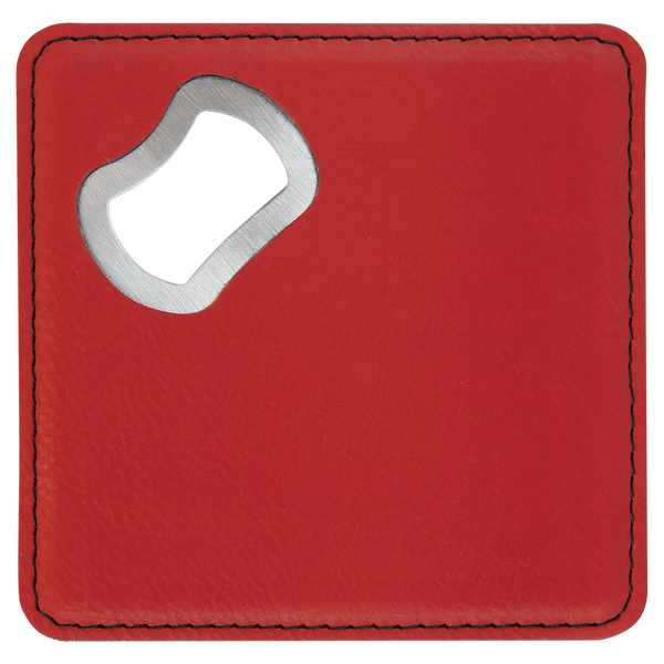 Red with Black Engraving Square Bottle Opener Coaster - Laser Engraved Drinkware