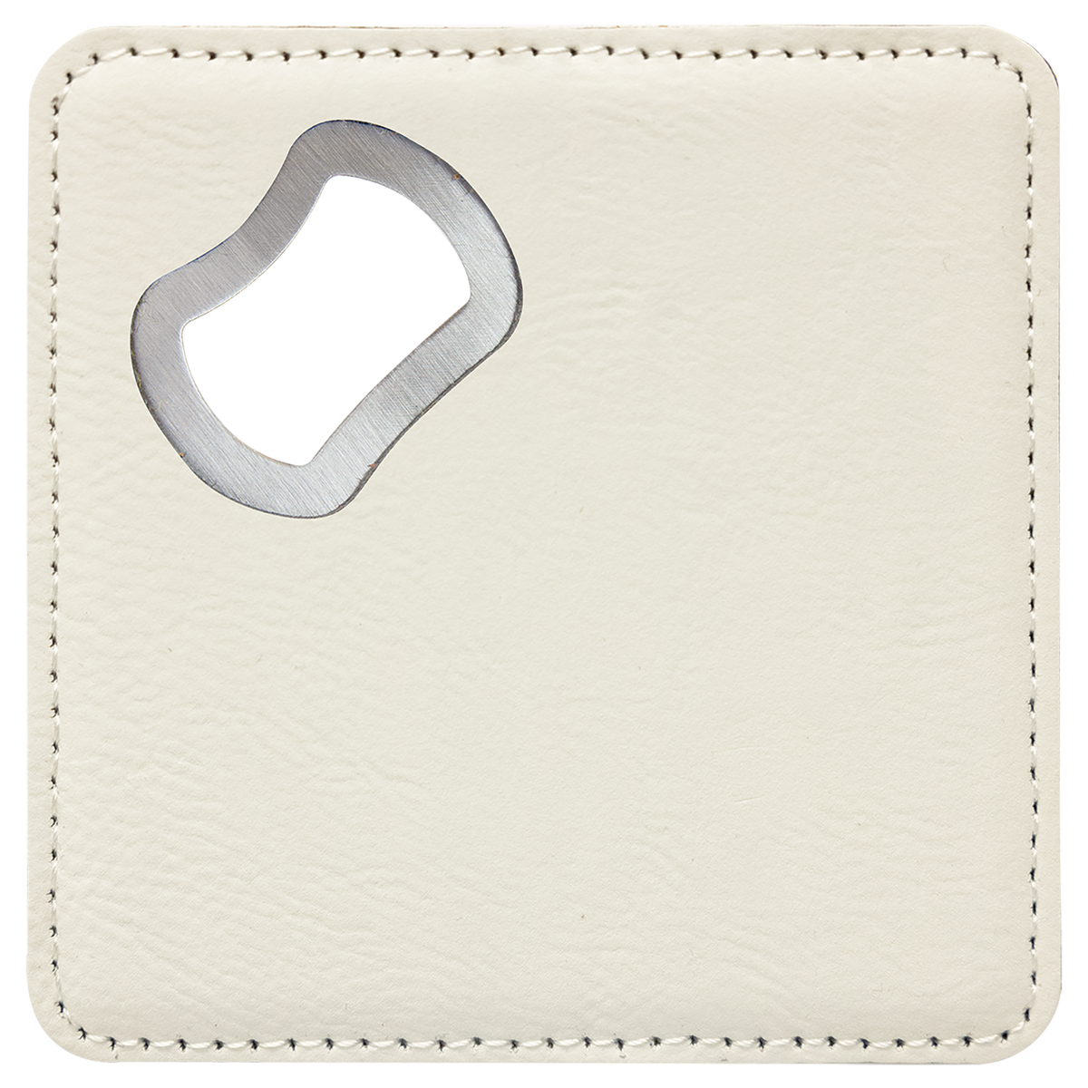 White with Black Engraving Square Bottle Opener Coaster - Laser Engraved Drinkware