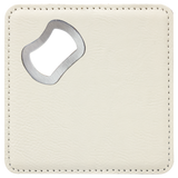 White with Black Engraving Square Bottle Opener Coaster - Laser Engraved Drinkware