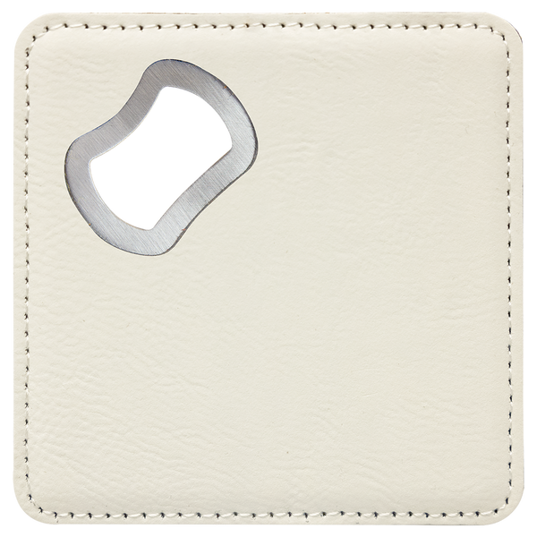White with Black Engraving Square Bottle Opener Coaster - Laser Engraved Drinkware