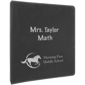Black with Silver Engraving 3 Ring Binder - Laser Engraved Leatherette