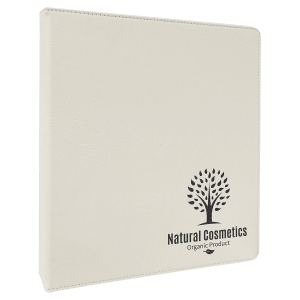 White with Black Engraving 3 Ring Binder - Laser Engraved Leatherette