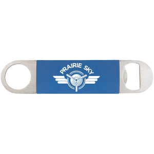 Blue with White Engraving Bottle Opener with Silicone Grip - Laser Engraved Drinkware