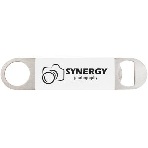 White with Black Engraving Bottle Opener with Silicone Grip - Laser Engraved Drinkware
