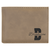 Light Brown with Black Engraving Bifold Wallet - Laser Engraved Leatherette