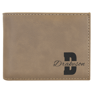Light Brown with Black Engraving Bifold Wallet - Laser Engraved Leatherette