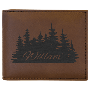Dark Brown with Black Engraving Bifold Wallet - Laser Engraved Leatherette
