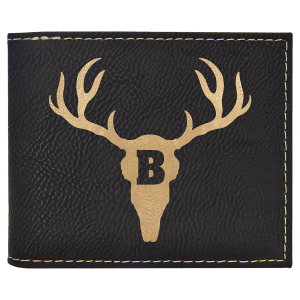 Black with Gold Engraving Bifold Wallet - Laser Engraved Leatherette