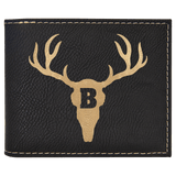 Black with Gold Engraving Bifold Wallet - Laser Engraved Leatherette