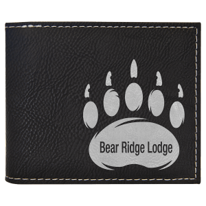 Black with Silver Engraving Bifold Wallet - Laser Engraved Leatherette