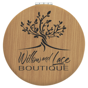 Bamboo with Black Engraving Compact - Laser Engraved Leatherette