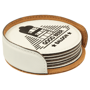 White Round 6-Coaster Set - Laser Engraved Gift