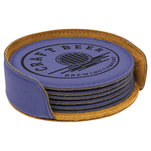 Purple Round 6-Coaster Set - Laser Engraved Gift