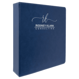 Blue with Silver Engraving 3 Ring Binder - Laser Engraved Leatherette