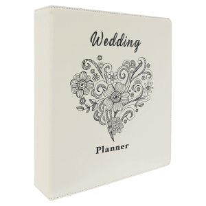 White with Black Engraving 3 Ring Binder - Laser Engraved Leatherette