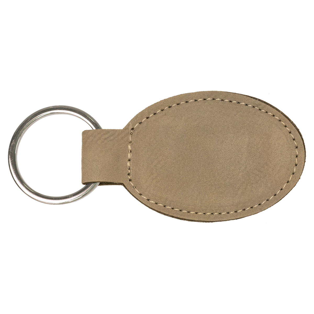 Light Brown with Black Engraving Oval Keychain - Laser Engraved Leatherette