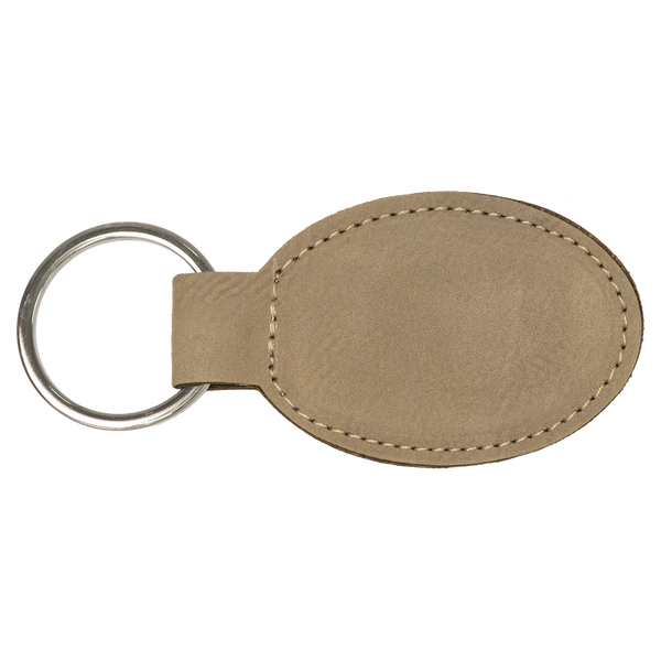 Light Brown with Black Engraving Oval Keychain - Laser Engraved Leatherette