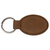 Dark Brown with Black Engraving Oval Keychain - Laser Engraved Leatherette