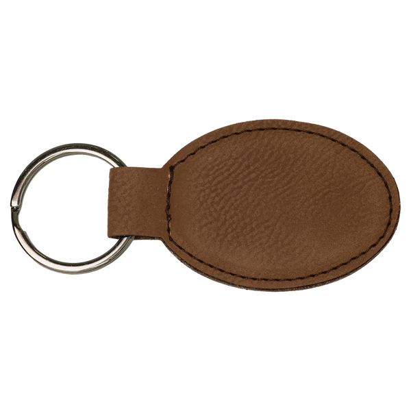 Dark Brown with Black Engraving Oval Keychain - Laser Engraved Leatherette