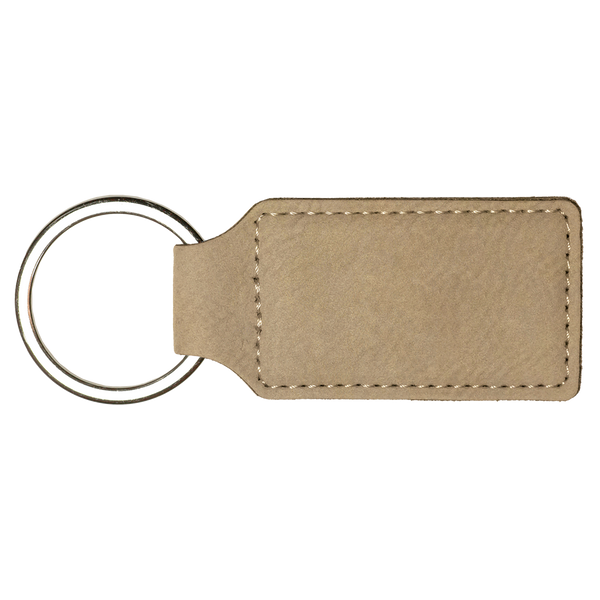 Light Brown with Black Engraving Rectangle Keychain - Laser Engraved Leatherette