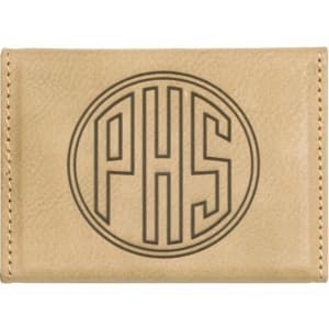 Light Brown with Black Engraving Hard Business Card Holder - Laser Engraved Leatherette