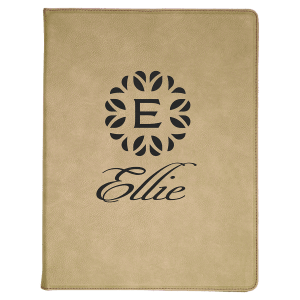 Light Brown with Black Engraving Portfolio with Notepad - Laser Engraved Leatherette
