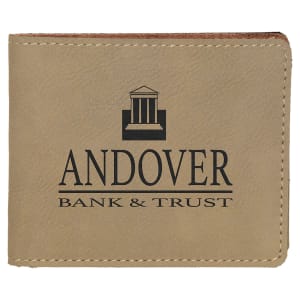 Light Brown with Black Engraving Bifold Wallet - Laser Engraved Leatherette