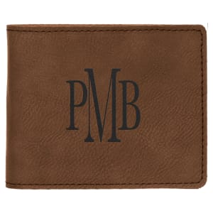 Dark Brown with Black Engraving Bifold Wallet - Laser Engraved Leatherette