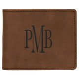 Dark Brown with Black Engraving Bifold Wallet - Laser Engraved Leatherette