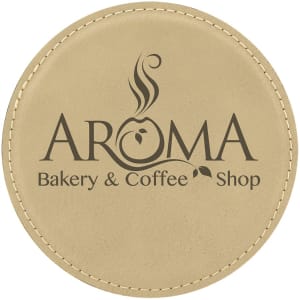 Light Brown with Black Engraving Round Single Coaster - Laser Engraved Gift