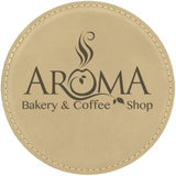 Light Brown with Black Engraving Round Single Coaster - Laser Engraved Gift