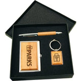 Silver & Wood Gift Set - Business Card Case, Pen & Keychain - Laser Engraved Gift