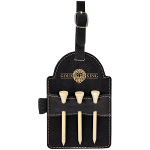 Black with Gold Engraving Tag with 3 Wooden Tees - Laser Engraved Leatherette