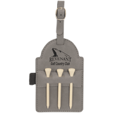 Gray with Black Engraving Tag with 3 Wooden Tees - Laser Engraved Leatherette