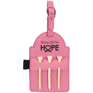 Pink with Black Engraving Tag with 3 Wooden Tees - Laser Engraved Leatherette