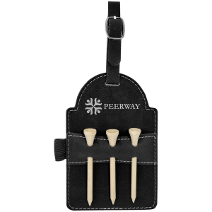 Black with Silver Engraving Tag with 3 Wooden Tees - Laser Engraved Leatherette