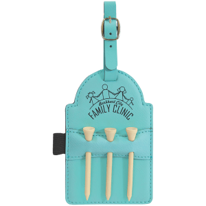 Teal with Black Engraving Tag with 3 Wooden Tees - Laser Engraved Leatherette