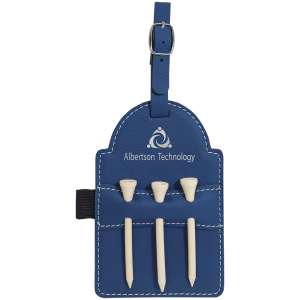 Blue with Silver Engraving Tag with 3 Wooden Tees - Laser Engraved Leatherette