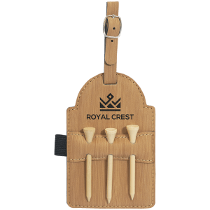 Bamboo with Black Engraving Tag with 3 Wooden Tees - Laser Engraved Leatherette