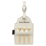 White with Black Engraving Tag with 3 Wooden Tees - Laser Engraved Leatherette