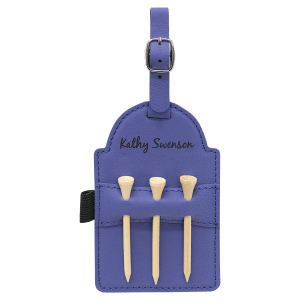 Purple with Black Engraving Tag with 3 Wooden Tees - Laser Engraved Leatherette
