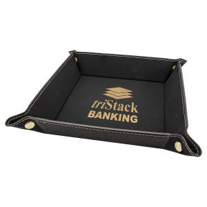 Black with Gold Engraving Laserable Leatherette Snap Up Tray with Snaps - Laser Engraved Leatherette