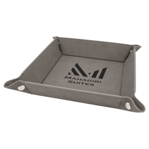 Gray with Black Engraving Laserable Leatherette Snap Up Tray with Snaps - Laser Engraved Leatherette