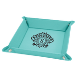 Teal with Black Engraving Laserable Leatherette Snap Up Tray with Snaps - Laser Engraved Leatherette
