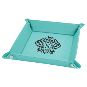 Teal with Black Engraving Laserable Leatherette Snap Up Tray with Snaps - Laser Engraved Leatherette