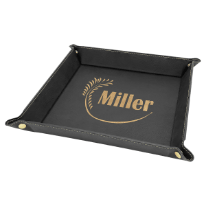 Black with Gold Engraving Laserable Leatherette Snap Up Tray with Snaps - Laser Engraved Leatherette